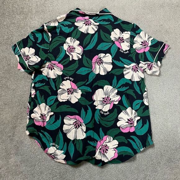 Brand New Kate Spade Women’s Medium Blue Green Floral Pajama Top Shirt Buttoned - Picture 2 of 4